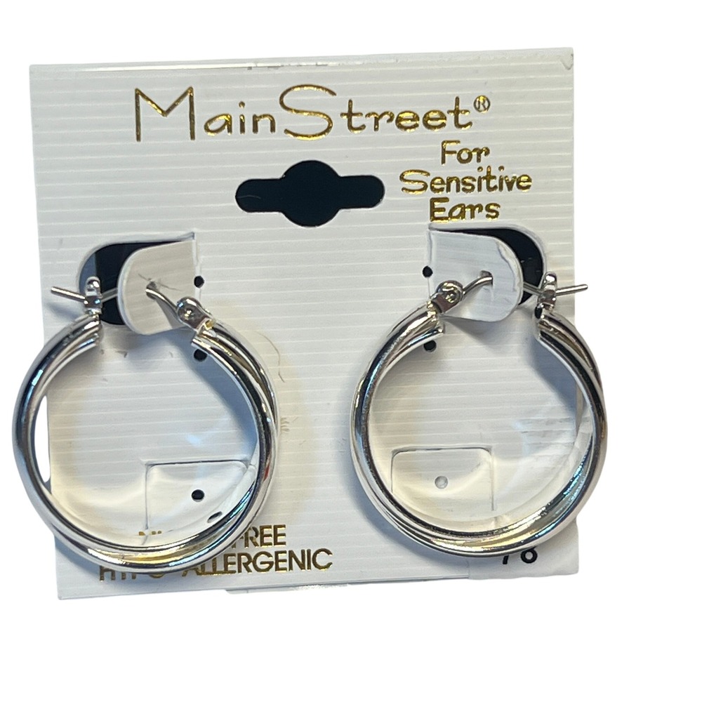 MainStreet Silver Tone Double Hoop Earrings Hypoallergenic Minimalist Style